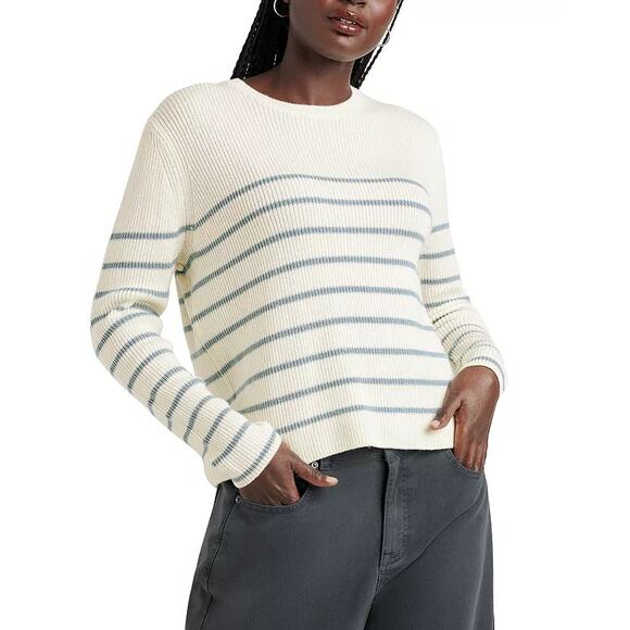 Splendid Women Ivory Striped Viscose/Wool Blend Spencer Crewneck Sweater Size XL - Picture 1 of 4